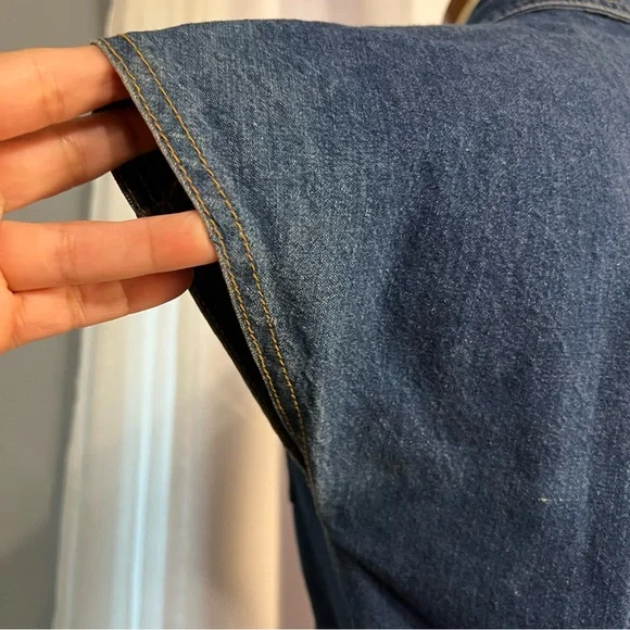 1970s Denim Jumpsuit Collared With Pockets Wide Leg Stretch Waist No Size C Pics - Picture 5 of 16